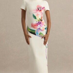Club London Hessie White Lily High Neck Maxi Dress